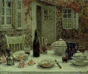 The spread table in front of the house. od Henri Le Sidaner