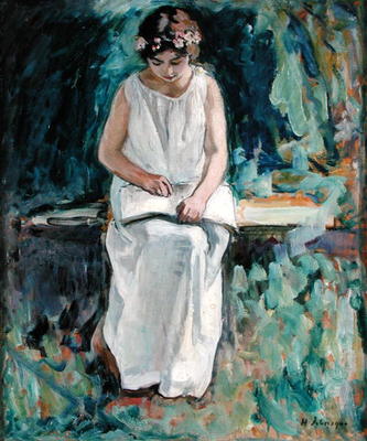 Girl Reading (oil on canvas) od Henri Lebasque