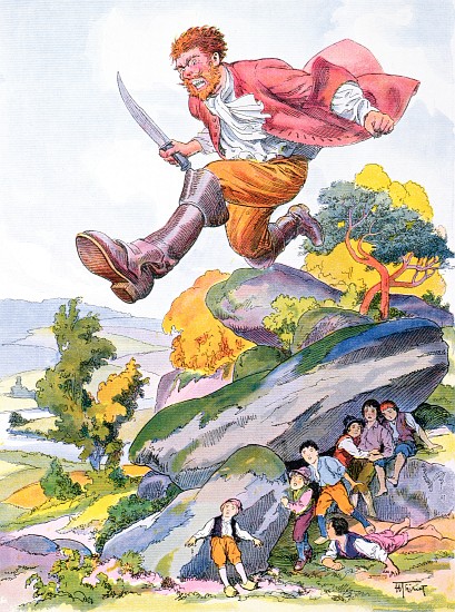 The Ogre hunting for Tom Thumb and his brothers, illustration for a Perrault fairy tale Tom Thumb (L od Henri Thiriet