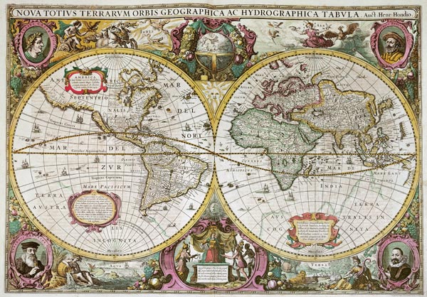 A New Land and Water Map of the Entire Earth od Henricus Hondius