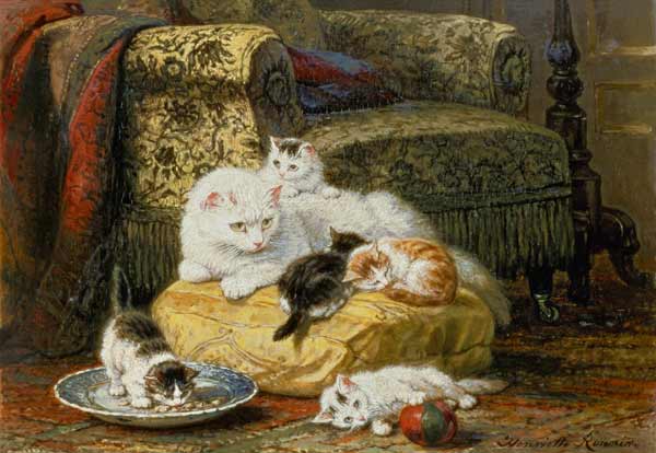 Cat mother with boys od Henrietta Ronner-Knip