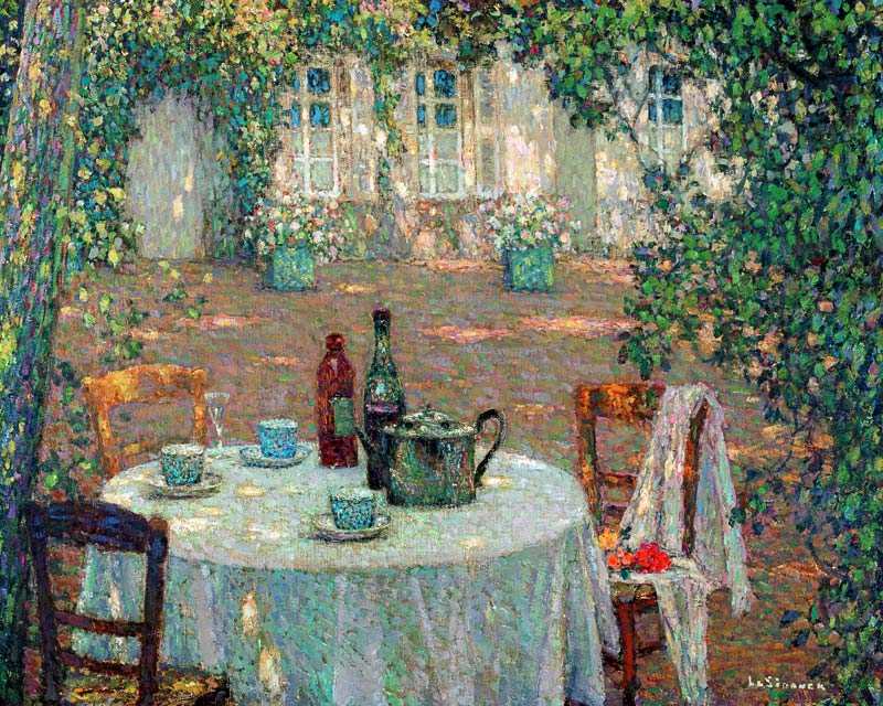 La table au soleil, au jardin - Table in sunlight in the garden od Henri Eugene Augustin Le Sidaner
