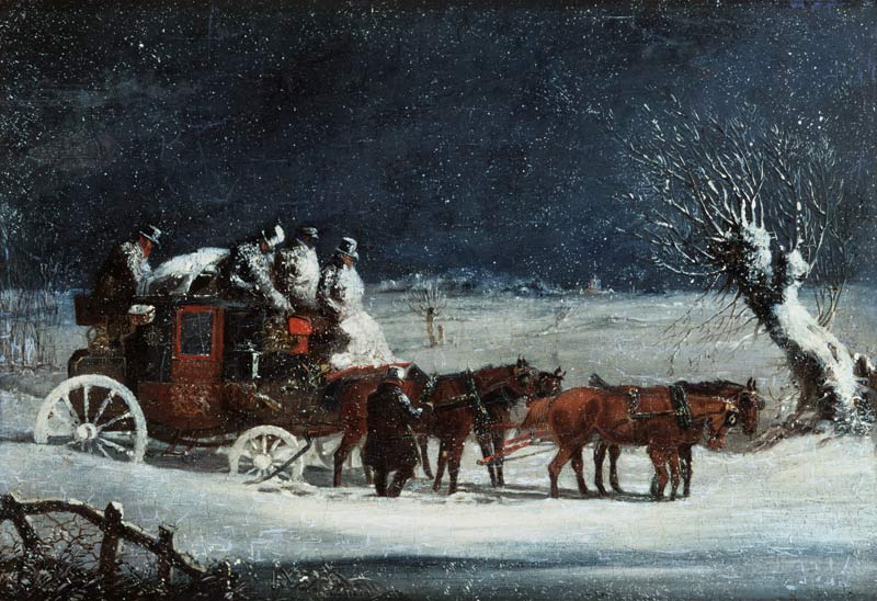 The mail coach London-Dover in the snowstorm. od Henry Alken d.Ä.