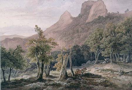 Rocky Landscape with figures and a lake in the background od Henry Curzon Allport