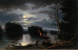 Indian at a nightly stag-hunt at the Mississippi. od Henry Lewis