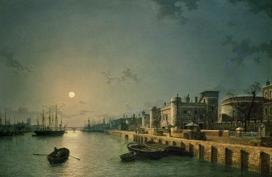 Tower of London and the Thames in moonlight od Henry Pether