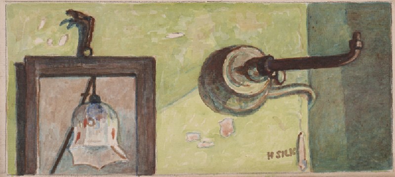 Gas fitting and mirror, c.1930 (pencil & w/c on paper) od Henry Silk