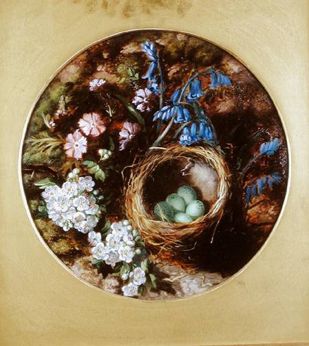 A Still Life with Bird's Nest, Blossom and Bluebells od Henry Stanier