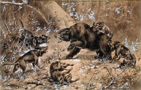 Bear Hunt (w/c and chinese white on paper) od Herman Wendleborg Hansen