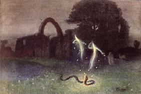 Will-o'-the-wisp and Snake (colour litho)