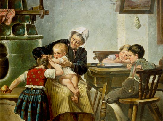 Grandmother with playing grandchildren od Hermann Kern