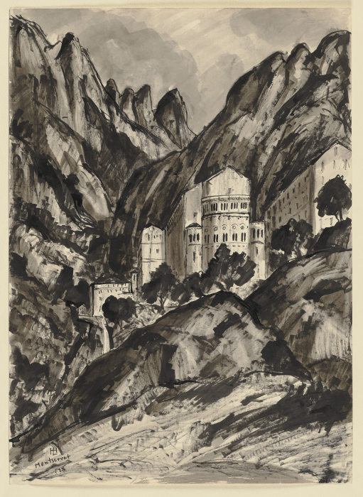 Der Berg Montserrat mit dem Benediktinerkloster Santa Maria de Montserrat od Hermann Lismann
