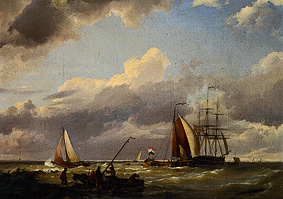 Dutch ships at light breeze into coastal proximity od Hermanus Koekkoek