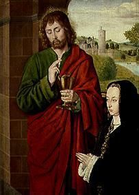 Anne de Beaujeu, duchess of Bourbon, and Johannes the evangelist. od Hey, Jean  Meister von Moulins
