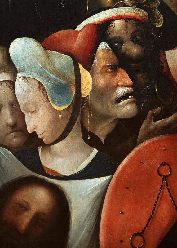 Detail of The Carrying of the Cross showing three faces including St Veronica (see also 28966, 61299 od Hieronymus Bosch