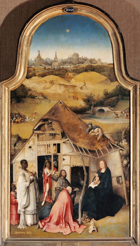 The adoration of the kings middle panel of the Epiphanie triptych. od Hieronymus Bosch