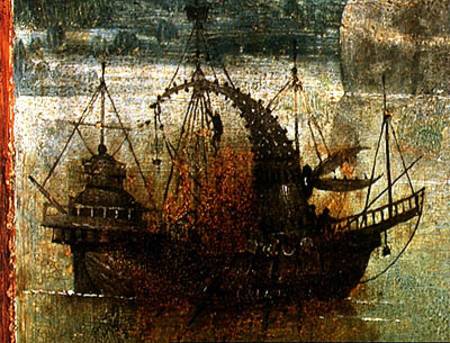 Fantastical Boat, detail from the right hand panel of the Triptych of the Crucified Martyr od Hieronymus Bosch