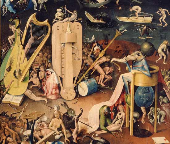 The Garden of Earthly Delights: Hell, detail from the right wing of the triptych od Hieronymus Bosch