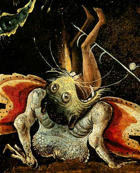 The Last Judgement, detail of a man being eaten by a monster od Hieronymus Bosch