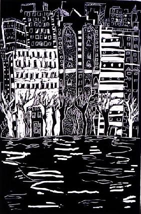 Thames in Winter, 1999 (lino) 