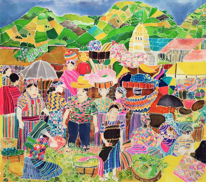 Almolonga Market (coloured inks on silk)  od Hilary  Simon