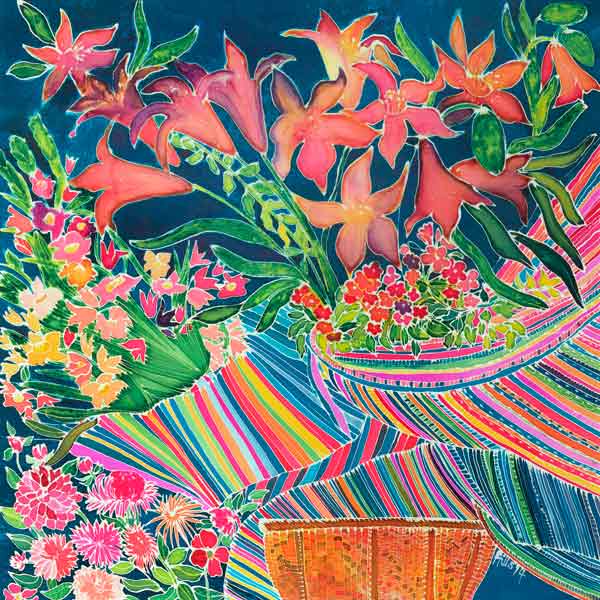 Guatemalan Lilies, Absolutely Fabulous Set, 1994 (coloured inks on silk)  od Hilary  Simon