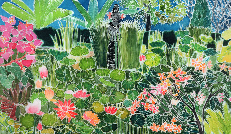 Lotus Pond, Ubud, Bali, 1997 (coloured inks on silk)  od Hilary  Simon