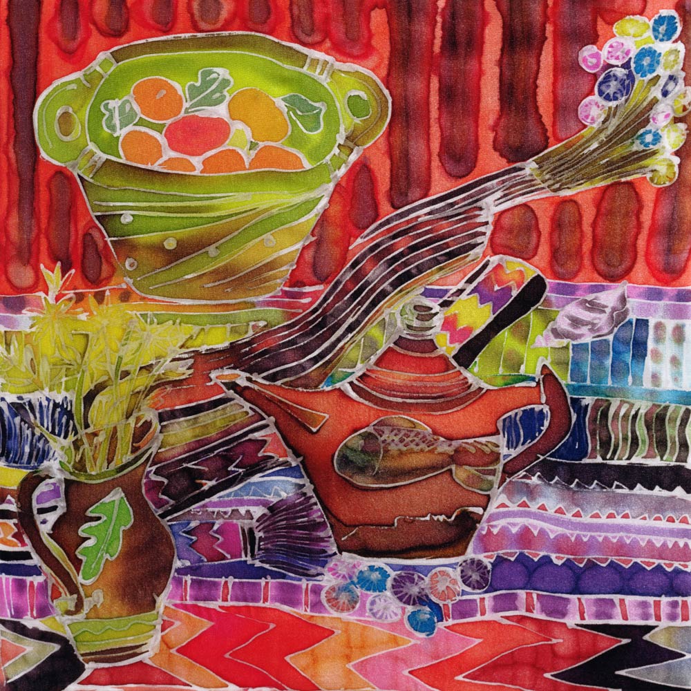 Teapot and Textiles, 2006 (dyes on silk)  od Hilary  Simon