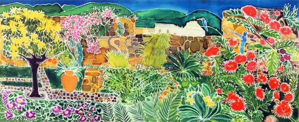 Convent Gardens, Antigua, 1993 (coloured inks on silk)  od Hilary  Simon