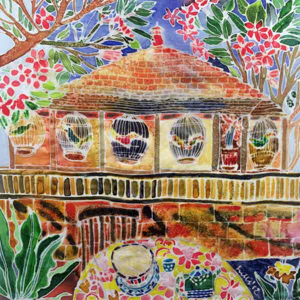 Lotus Cafe, Ubud, Bali, 2002 (coloured ink on silk)  od Hilary  Simon