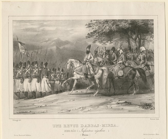 Prince, Field-Marshal Abbas Mirza (1789-1833) inspects infantry regiment od Hippolyte Bellangé