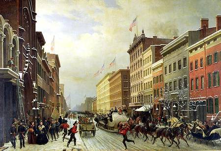 Street Scene in New York od Hippolyte Victor V. Sebron