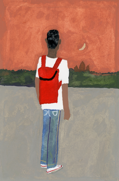 A traveler carrying a red backpack od Hiroyuki Izutsu