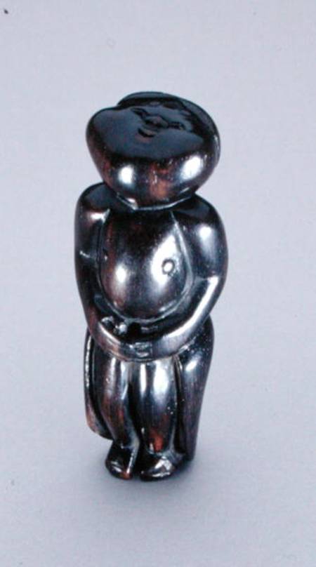 Netsuke of a standing bashful Okame looking up at the moon c.1780-1910 od Hobaisai