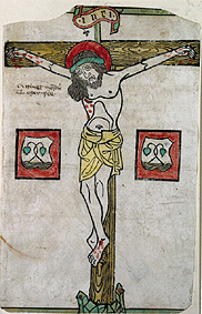Christ at the Cross with the Coat of Arms of Tegernsee od Holzschnitt (Mittelalter)