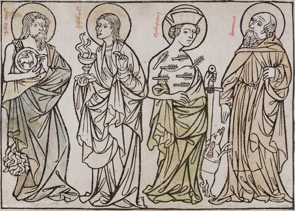 St. John Baptist, St. Sebastian and St. Antonius od Holzschnitt (Mittelalter)