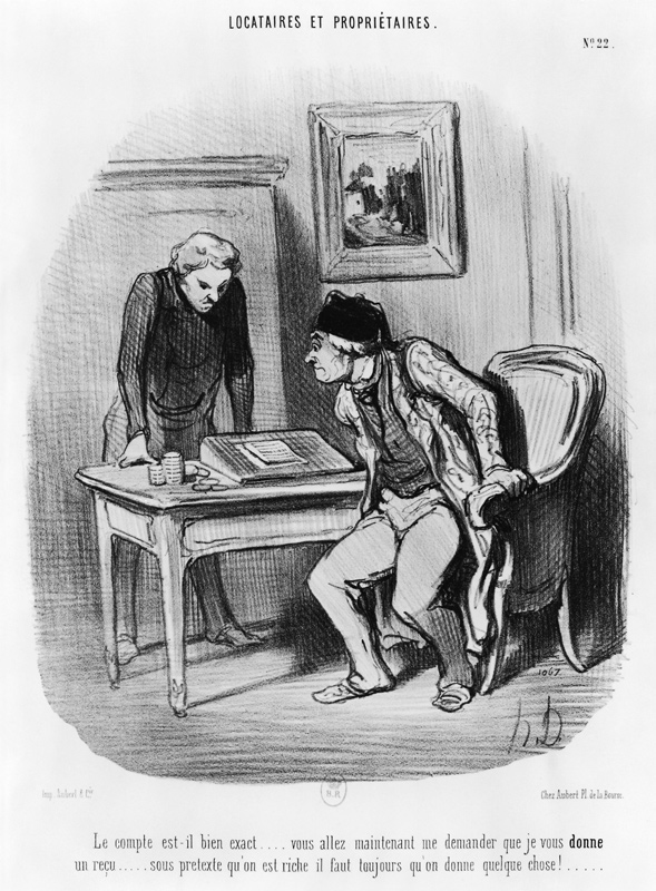 Is it the right amount?'', plate 22 from the series ''Tenants and owners'', od Honoré Daumier