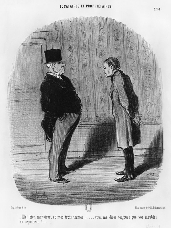 Well, Sir, what about my three terms?'', plate 31 from the series ''Tenants and owners'' od Honoré Daumier