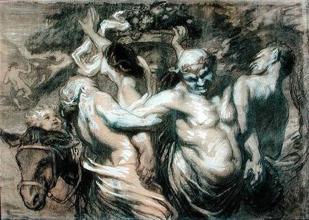 The Drunken Silenus (charcoal & bodycolour on paper) od Honoré Daumier
