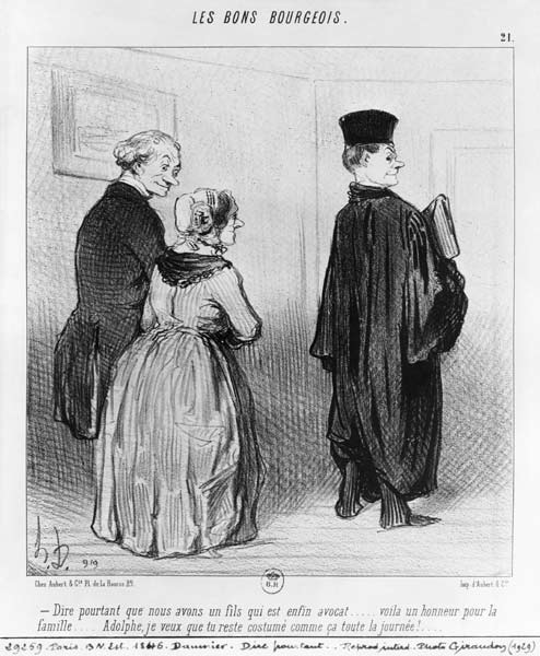 Series ''Les Bons Bourgeois'', Isn''t it marvellous to have a son who is a lawyer, plate 21, illustr od Honoré Daumier
