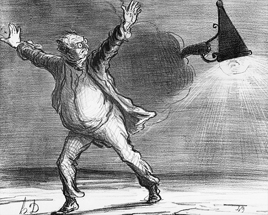 Series ''Actualites'', the comet, Monsieur Babinet decides to personally shut down the sun in order  od Honoré Daumier