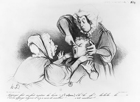 Series ''Croquis d''expressions'', the bump, plate 26, illustration from ''Le Charivari'', 4th Septe od Honoré Daumier