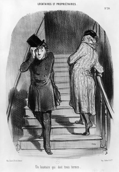 A tenant who owes three terms, plate 20 from the series ''Tenants and owners'', od Honoré Daumier