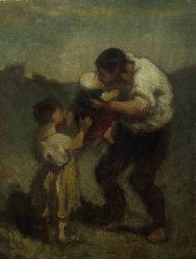 The kiss or Father a.child/Daumier/C19th