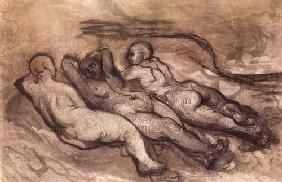 Trois femmes nues couchées
