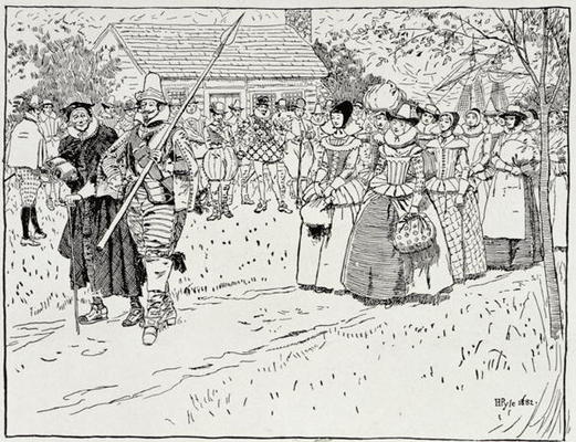 The Arrival of the Young Women at Jamestown, 1621, from Harper's Magazine, 1883 (engraving) od Howard Pyle