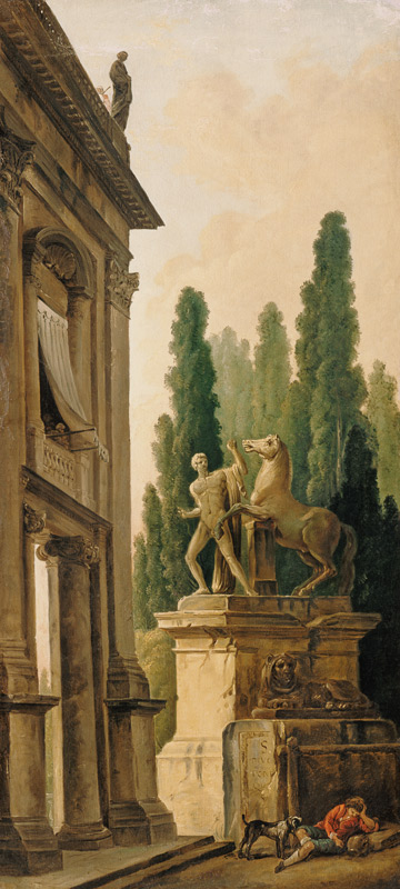 Landschaft mit Denkmal eines Pferdebändigers. od Hubert Robert