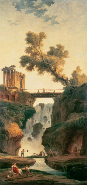 Landscape with waterfall od Hubert Robert