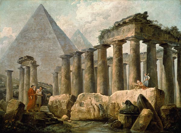 Pyramide und antiker Tempel od Hubert Robert