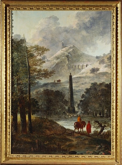 A Mountainous Landscape with an Obelisk od Hubert Robert